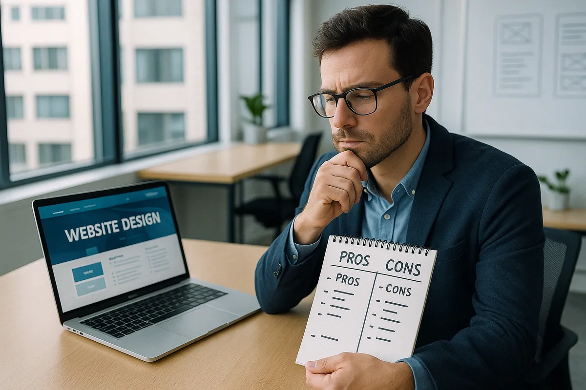 Entrepreneur weighing pros and cons of starting a web design agency - web design agency