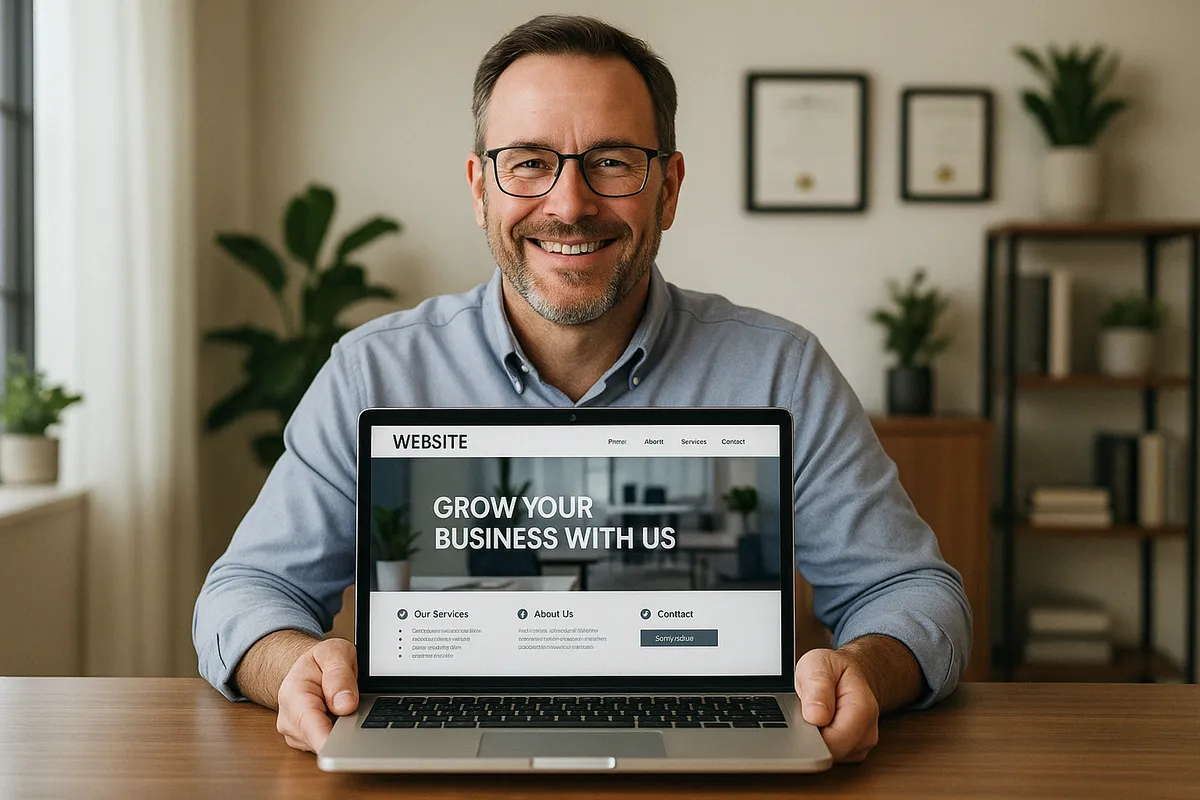 satisfied business owner with new website - local web design company