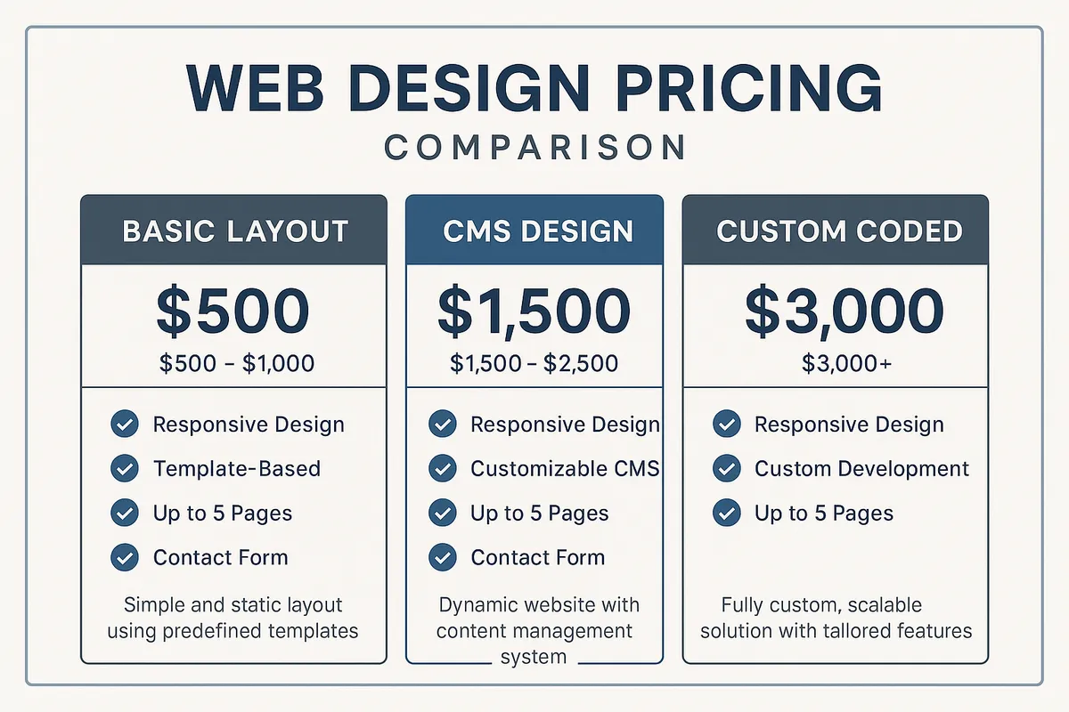 web design pricing comparison chart - local web design company