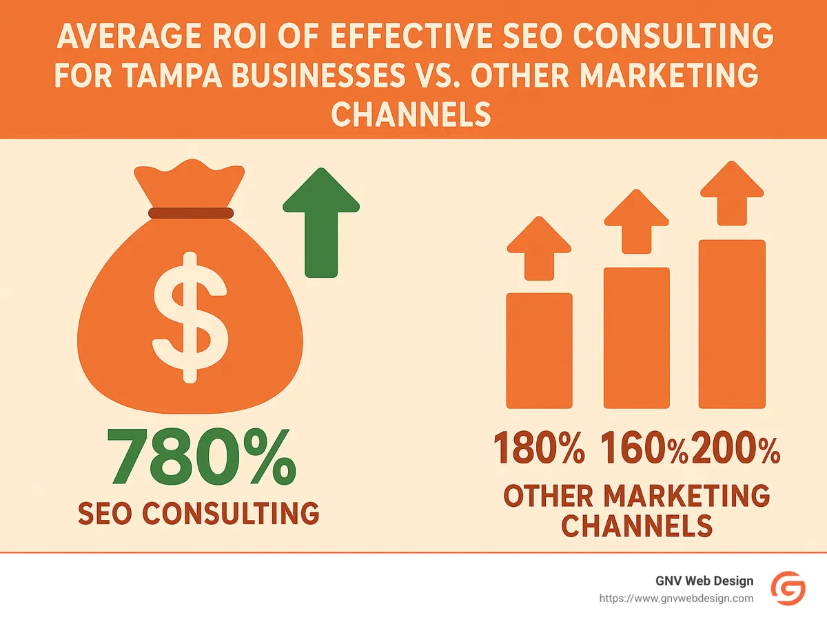 Infographic showing the average ROI of effective SEO consulting for Tampa businesses compared to other marketing channels - SEO consulting Tampa infographic 