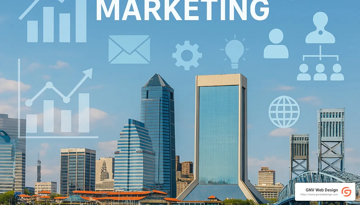 Jacksonville skyline with digital marketing overlay - Email marketing Jacksonville
