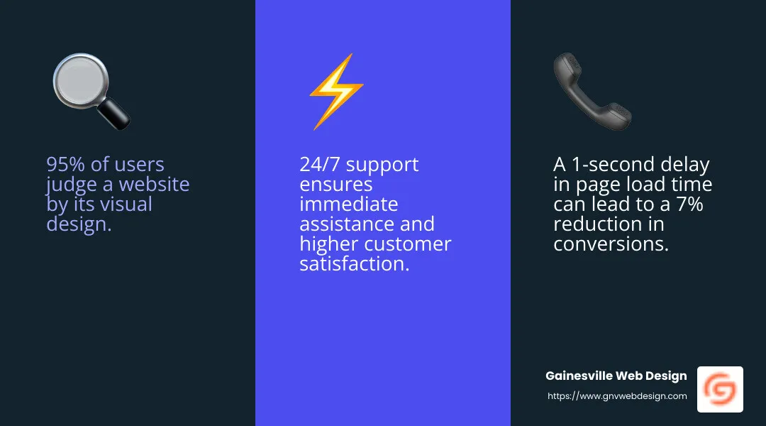 Customer testimonial highlights exceptional service. - Gainesville custom web design infographic 3_facts_emoji_blue