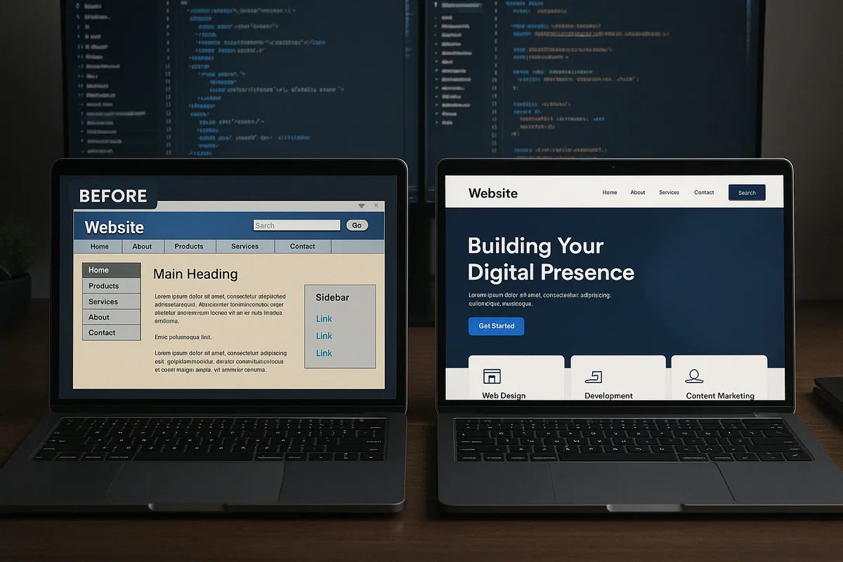 Huemor before-and-after website redesign comparisons - website development company