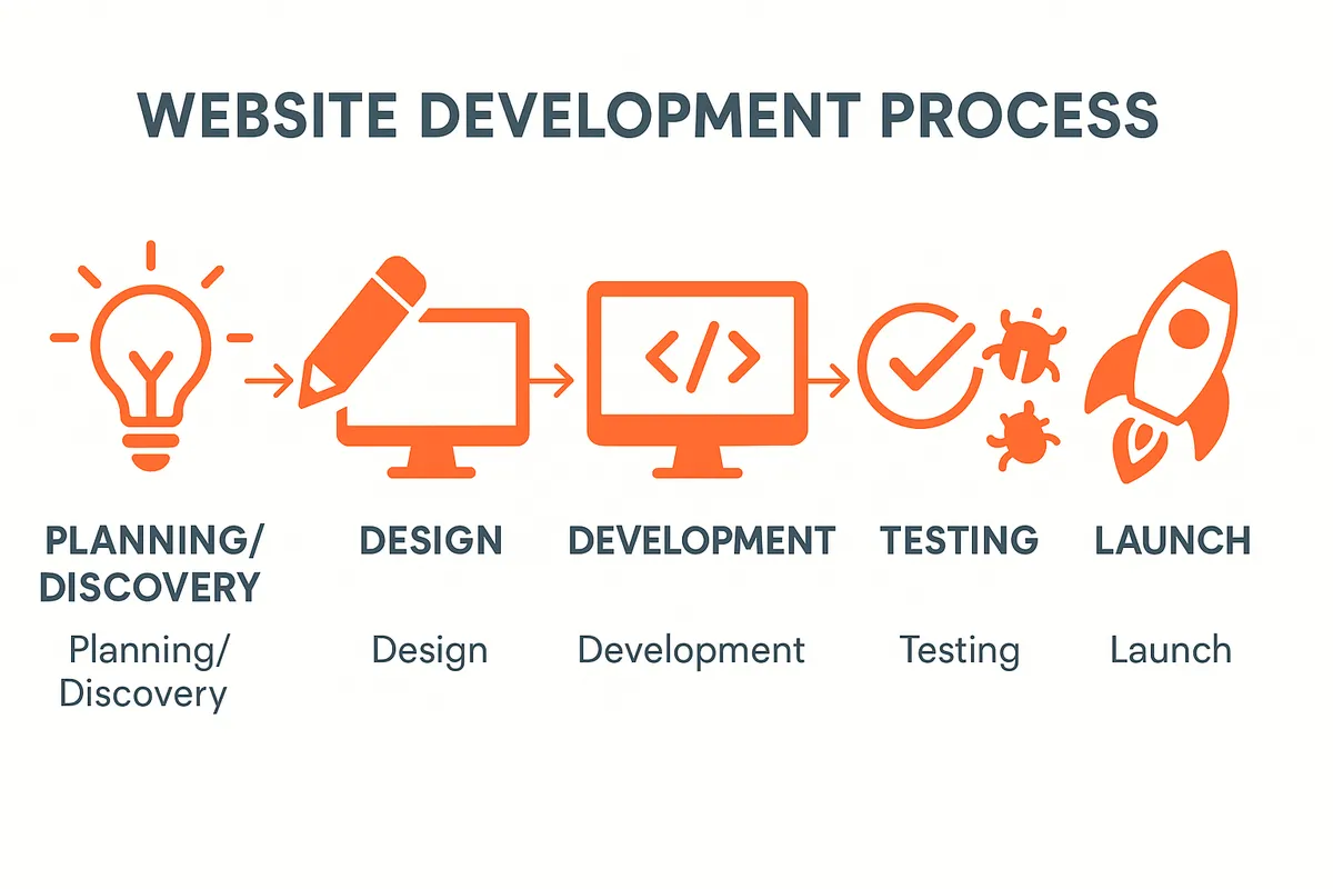 Website development process from planning to launch - website development company infographic 