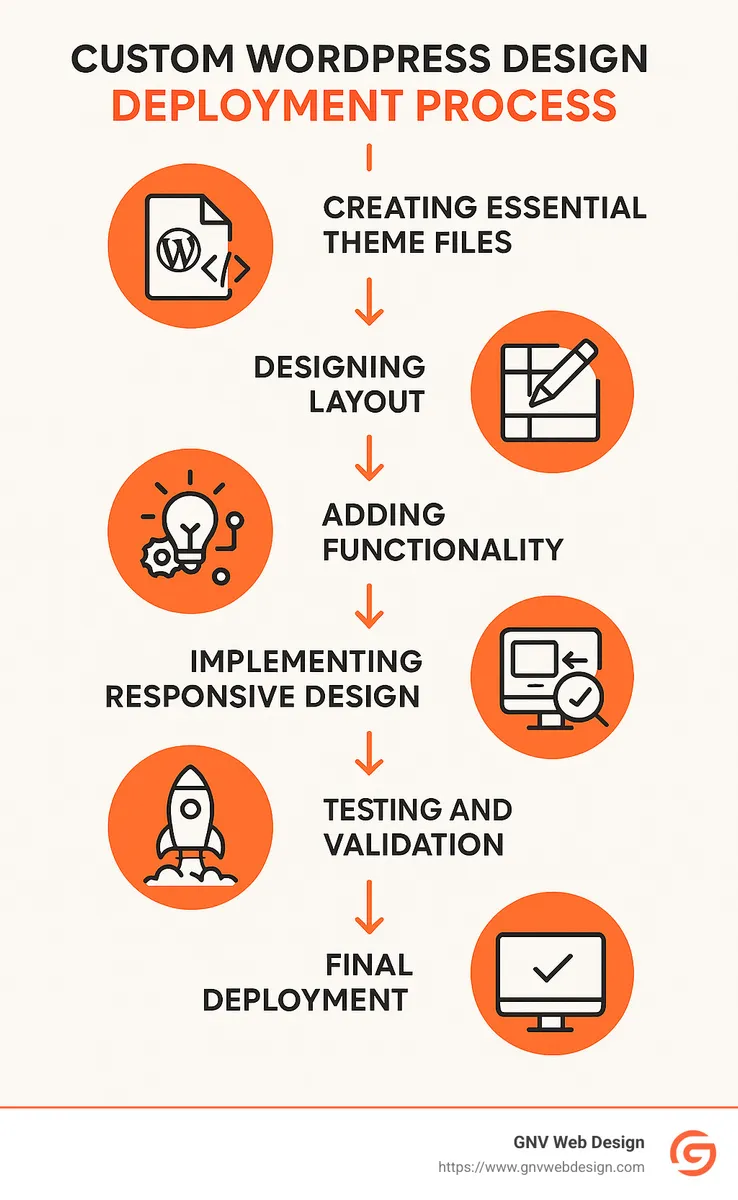 Infographic showing deployment process - custom WordPress design infographic