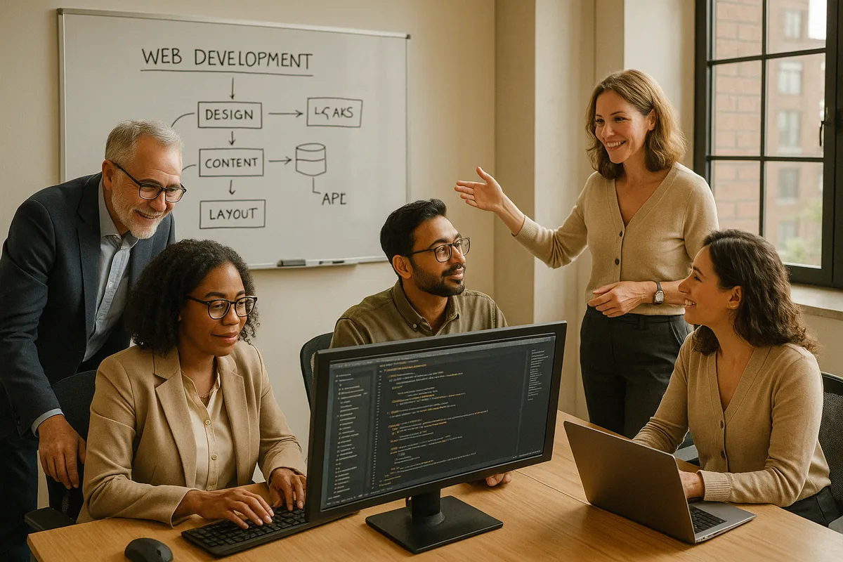 ScienceSoft team demonstrating their 25 years of experience in web development - custom web app development service