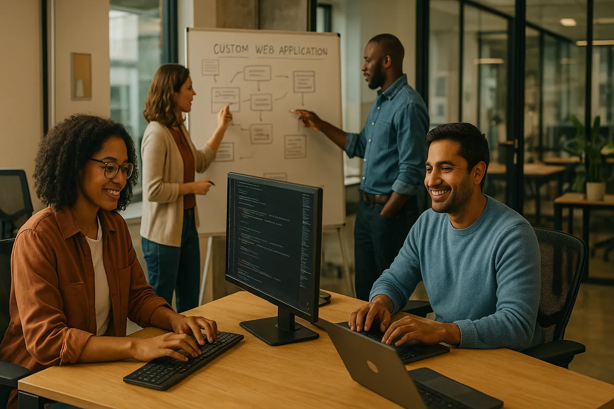 GNV Web Design team collaborating on a custom web application project - custom web app development service