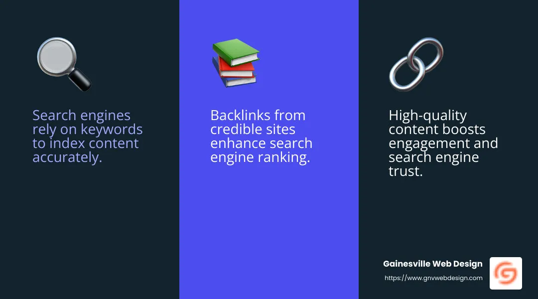 Search engines use algorithms to rank websites - SEO-friendly web design infographic 3_facts_emoji_blue