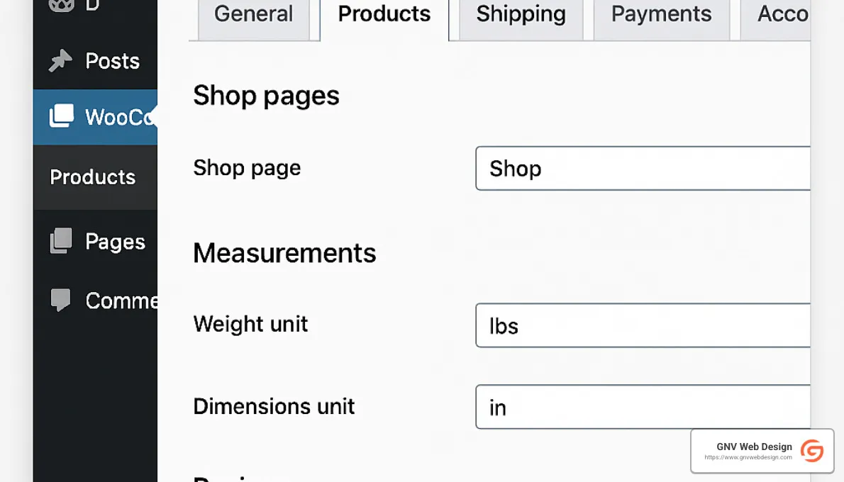 WooCommerce settings panel - Affordable ecommerce websites