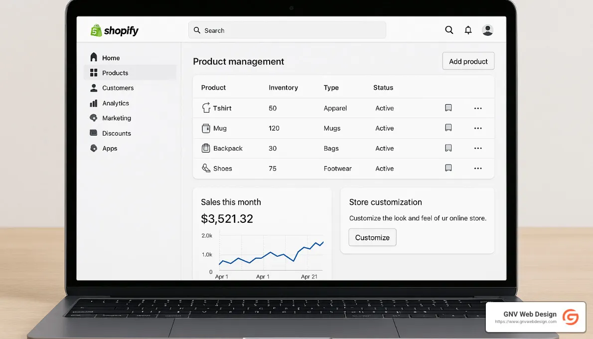 Shopify dashboard interface - Affordable ecommerce websites