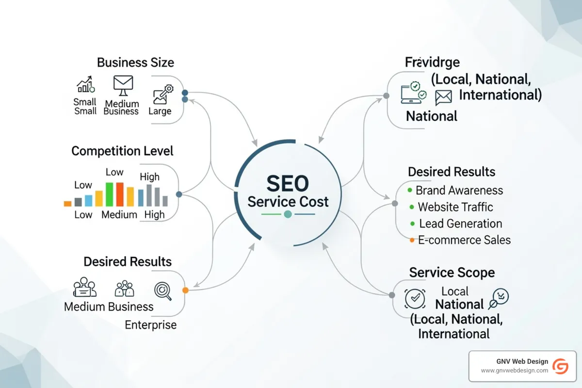 diagram showing factors influencing SEO cost - seo agency pricing