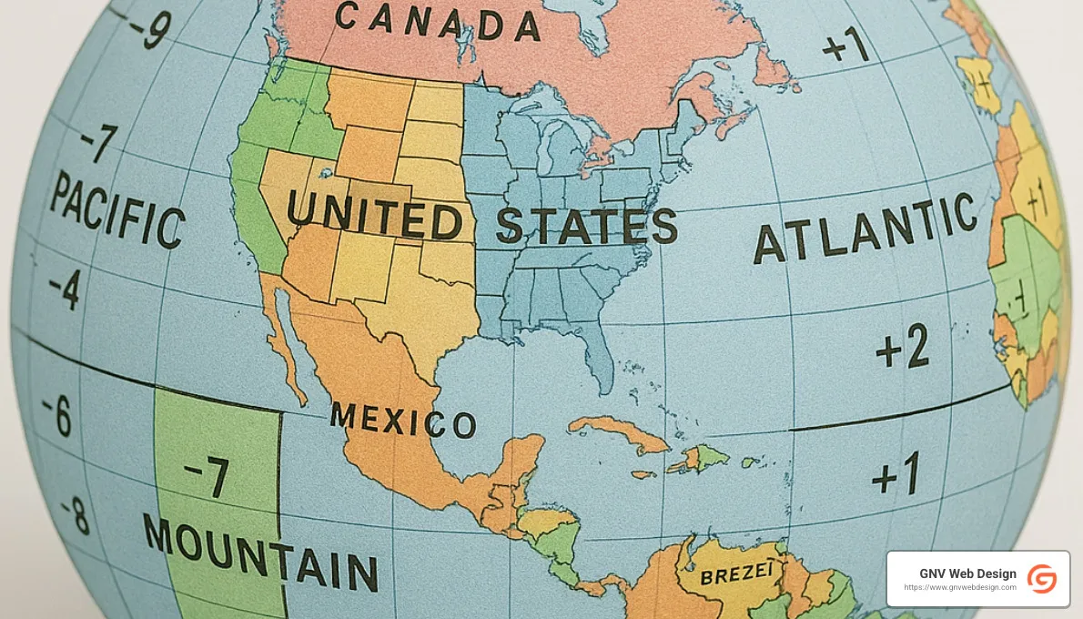 globe with time zones highlighted - 24/7 customer support