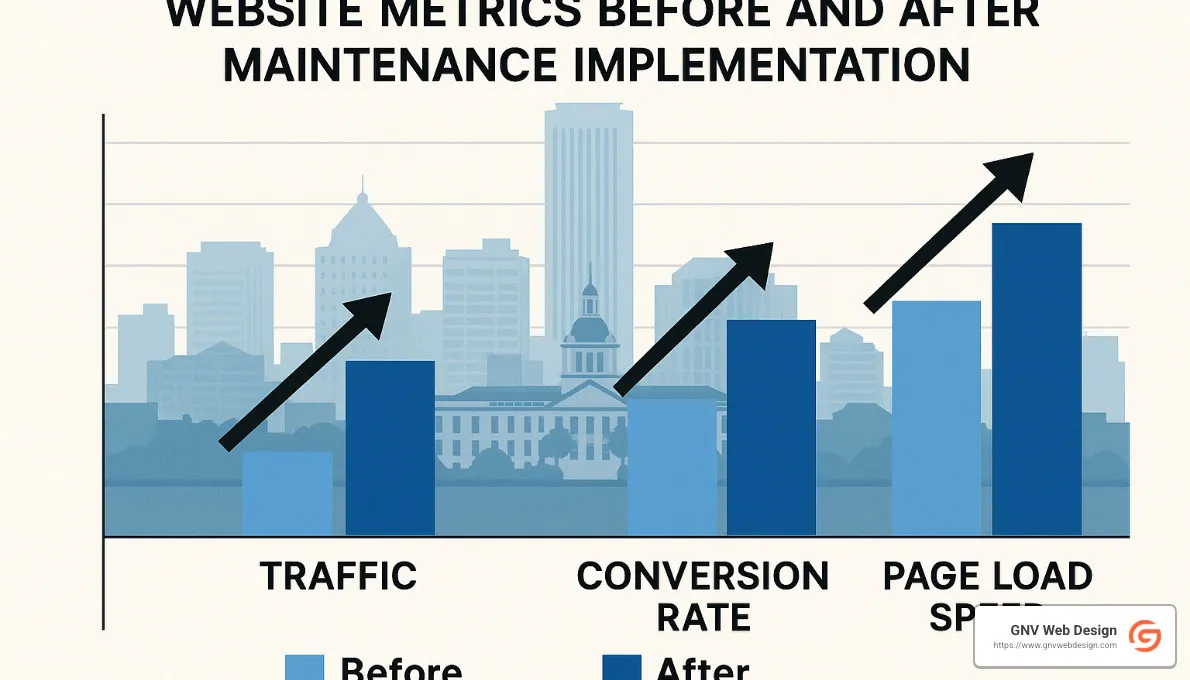Website maintenance impact on business growth showing improved metrics after implementing regular maintenance - website maintenance agency tallahassee