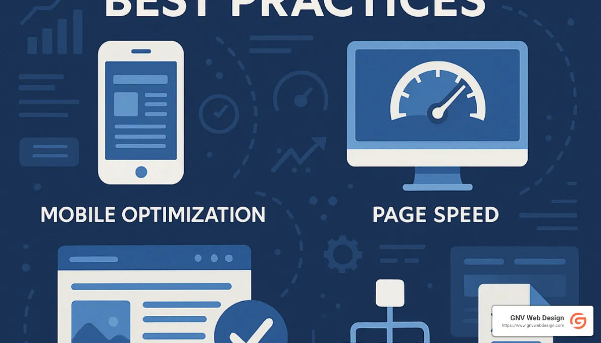 SEO best practices including mobile optimization, page speed, content quality, and technical elements - website maintenance agency tallahassee