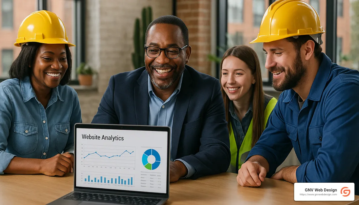 Happy Tallahassee business owner reviewing website analytics with maintenance team - website maintenance agency tallahassee