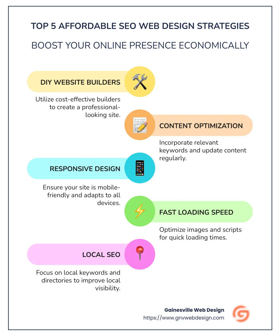 Affordable SEO Web Design Elements Infographic - affordable SEO web design infographic infographic-line-5-steps-colors