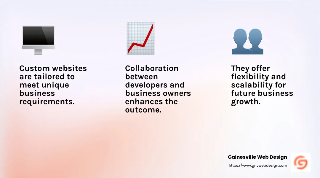 Custom web development solutions offer flexibility and scalability for future growth. - Custom website development solutions infographic 3_facts_emoji_light-gradient