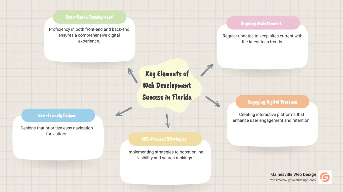 Key Elements of Web Development Success in Florida - web development company in florida infographic mindmap-5-items