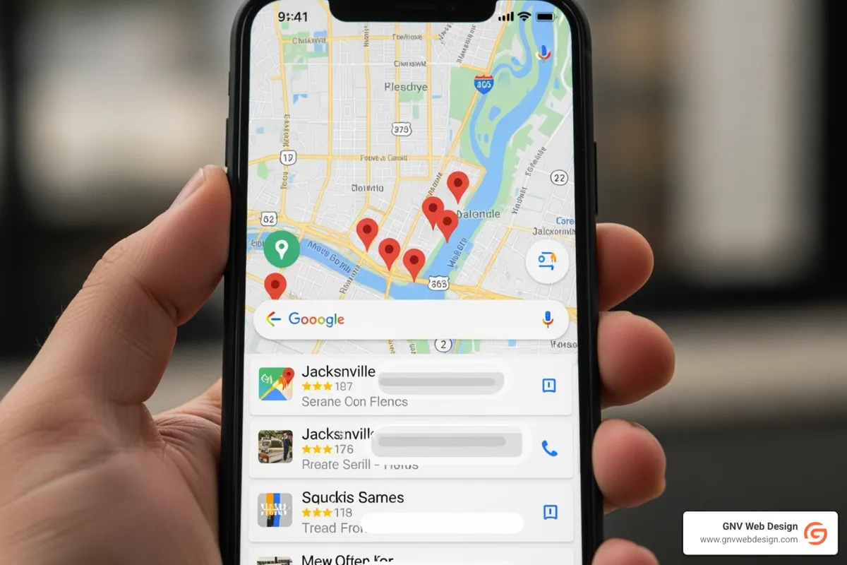 Google Maps search result on a smartphone showing Jacksonville businesses - Jacksonville local SEO