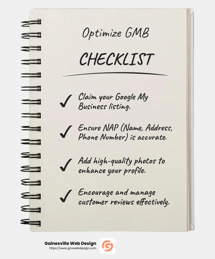 Claim and optimize your Google My Business listing - seo for service based business infographic checklist-notebook