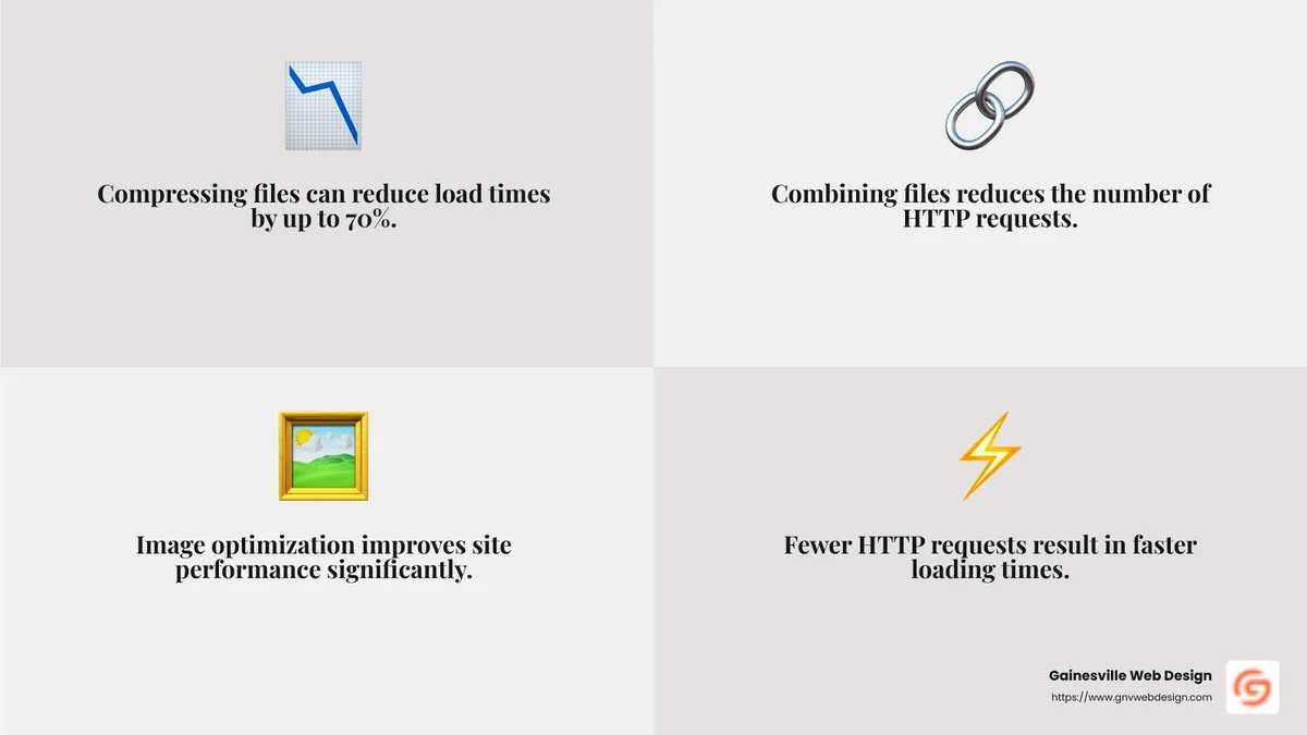 File compression techniques can reduce load times by up to 70%. - how to design a website faster infographic 4_facts_emoji_grey