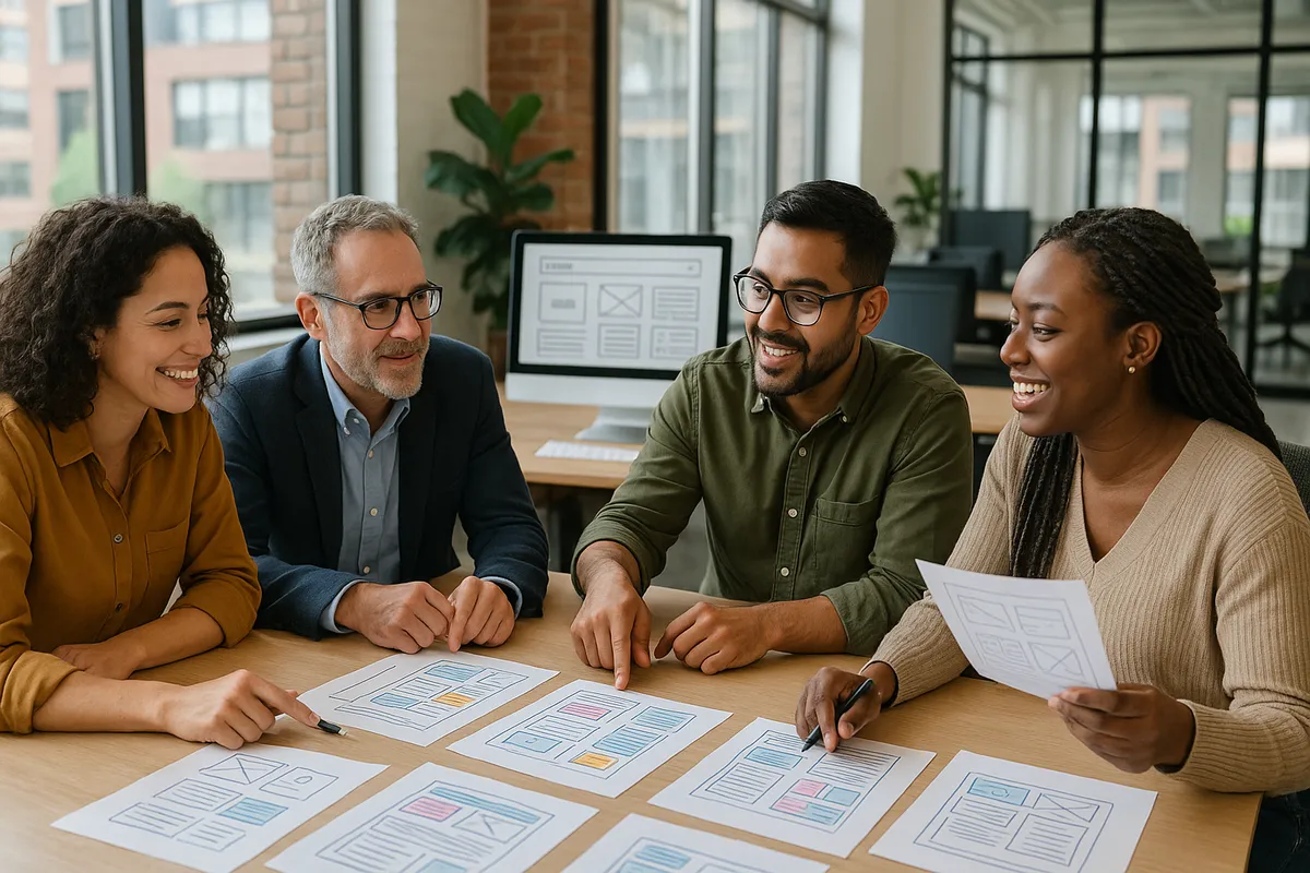 web design team collaborating with client - Web design customer service